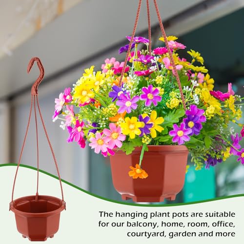 Roshtia 24 Pcs Hanging Plastic Planter Pot with Hook Flower Pots Baskets Hanging Nursery Planter Holder for Outdoor Indoor Plant Garden(Brown,5 Inch) - color: Brown, size: 5 Inch