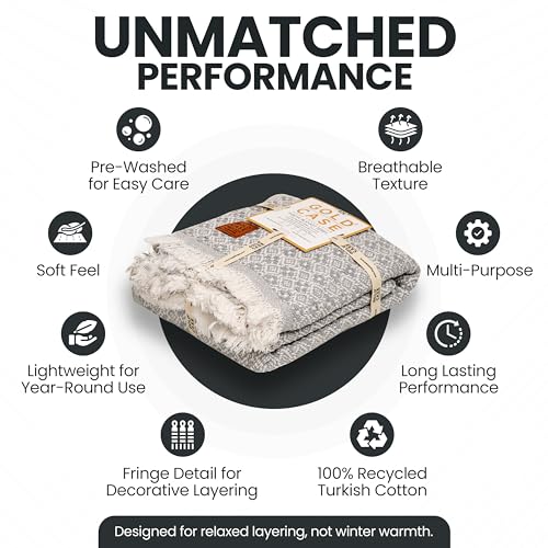 Gold Case Throw Blanket for Couch - 100% Recycled Turkish Cotton Blankets & Throws - Retro Soft Throw Blankets for Living Room - Boho Decorative Woven Couch Blanket - 50x60 - Grey - color: Retro Grey, size: 50x60"