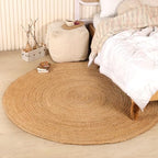 Handwoven 6FT Round Natural Jute Area Rug Rustic Reversible Solid Farmhouse Rug for Bedroom Living Room Dining Room and Office - size: 6' (Round)