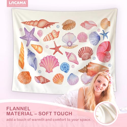 Lacama Preppy Coastal Beach Tapestry, Cute Beach Tapestry Decorative for Teen Girls Room Bedroom College Dorm Apartment, College Dorm Decor, 50x60 Inches - color: pink conch