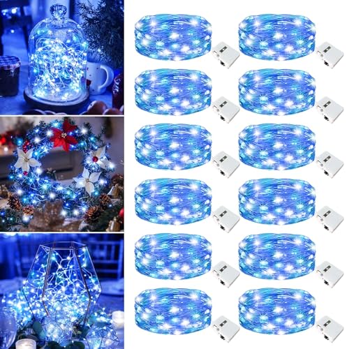 12 Pack Fairy Lights Battery Operated - 7ft 20 Led Twinkle Lights 3 Modes, Bulk Mini String Lights Waterproof for Mason Jars Vases DIY Party Wedding Decoration Christmas -Blue and White - color: Blue and White, size: 12 Pack
