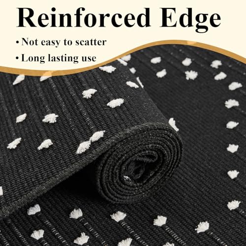 Black Bathroom Rug 2x3ft, Washable Boho Small Bath Mat Non Slip, Aztec Area Rug Floor Mat with Tassel for Kitchen, Entryway, Front Porch - size: 2' x 3' (Runner)