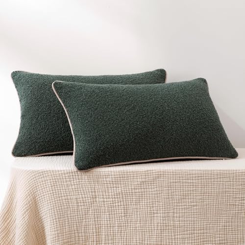 Amazon Basics Boucle Lumbar Throw Pillow Covers for Couch, Living Room, Home Decor with Hidden Zipper, Green, 12×20in, Pack of 2 - color: Green, size: 20" x 12" (Pack of 2)