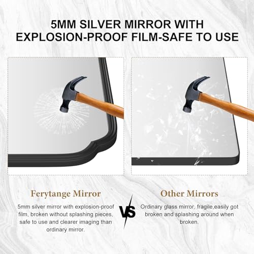 Ferytange Black Bathroom Mirror for Over Sink 20" x 30" Modern Rounded Rectangle Bathroom Vanity Mirror with Metal Framed Wall Mounted Decorative Mirror (Horizontal/Vertical) - color: Black, size: 30"L x 20"W
