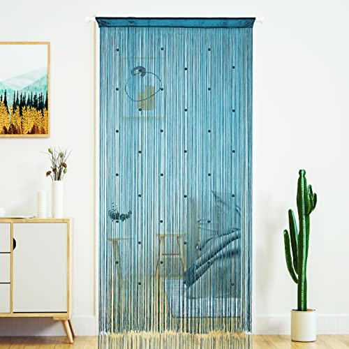 YaoYue Beaded Curtain Door String Curtains for Doorway Tassels Beads Hanging Fringe Hippie Room Divider Window Hallway Entrance Wall Closet Bedroom Privacy Decor (Lake Blue, 100×200cm) - color: Lake Blue, size: 39"W x 79"L (Pack of 1)