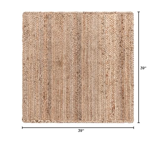 Rugs.com - Braided Jute Rug – 3 Ft Square Natural Jute Rug – Eco-Friendly Coastal Style for Entryways and Kitchens - size: 3'3" x 3'3" (Square)