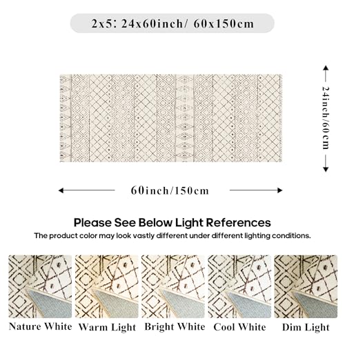 2x5 Rug Runner Boho Geometric: Washable Hallway Moroccan Runners - Non Slip Low Pile Soft Pets Friendly Rugs for Kitchen Bathroom Bedroom Entryway Laundry 2x5 Geo Beige - color: Geo Beige, size: 2' x 5' (Rectangular)