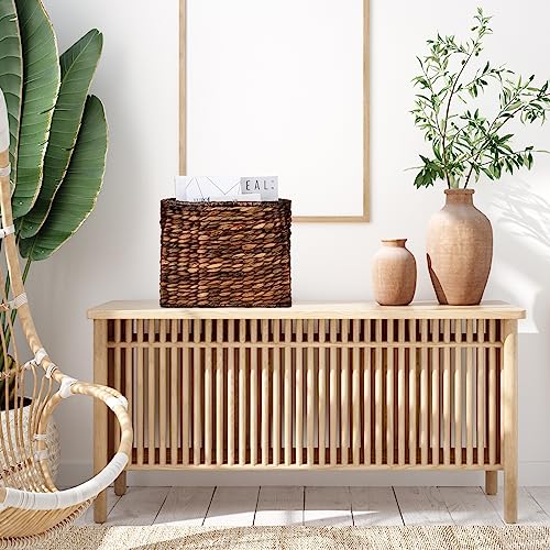Tatuo Seagrass Magazine Baskets Magazine Holder Tall Narrow Woven Storage Wicker Basket Floor Bathroom Home Office Handwoven Holder for Books, Newspaper, File and Mail(Dark Brown) - color: Dark Brown