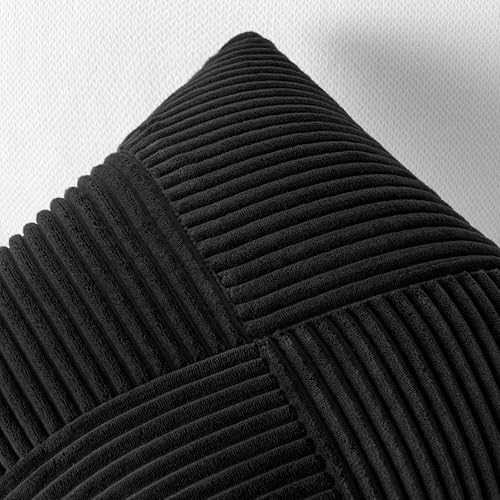 Topfinel Set of 2 Black Decorative Yellow Throw Pillow Covers 18x18 Inch for Couch Sofa Bed, Farmhouse Boho Rustic Home Decor,Soft Corduroy Windmill Textured Striped Patchwork Cushion Cases - color: Black, size: 18" x 18" (Pack of 2)