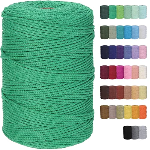 Cotton Macrame Cord 3mm 328yards Natural Colored Macrame Supplies, Soft Craft Cotton Rope for Plant Hanger Wall Hanger Dreamcatcher (Dark Green) - color: Dark Green, size: 3mmx328Yards