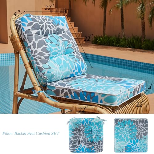 JMGBird Seat/Back Outdoor Chair Cushion Tufted Pillow, Deep Seat Cushion Set 22"x22", Outdoor Cushion for Patio Furniture - color: Light Blue With White, size: 22"×22"