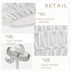 12.6 inch White Rattan Light Fixture Woven Pendant Lights Rustic Light Fixtures Fabric Shade Boho Chandelier for Dinning Room Kitchen (Bulb Incl.) - color: 12.6"-White-Prism