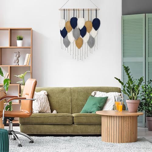 Alynsehom Macrame Wall Hanging, Boho Handmade Woven Leaf Tapestry, Chic Wall Art Decor for Bedroom Living room Nursery Apartment Ornament (23.6" W x 29.5" L) - color: Dark Blue-23.6"W x 29.5"L