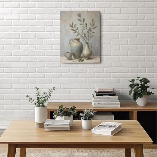 Vintage Vase Canvas Wall Art, Vintage Olive Branch Wall Decor Framed Prints for Home Living Room Corridor Kitchen Apartment Decor, Modern Rustic Plant Artwork, Housewarming Gifts 11.5x15 Inch - color: Multi 1375