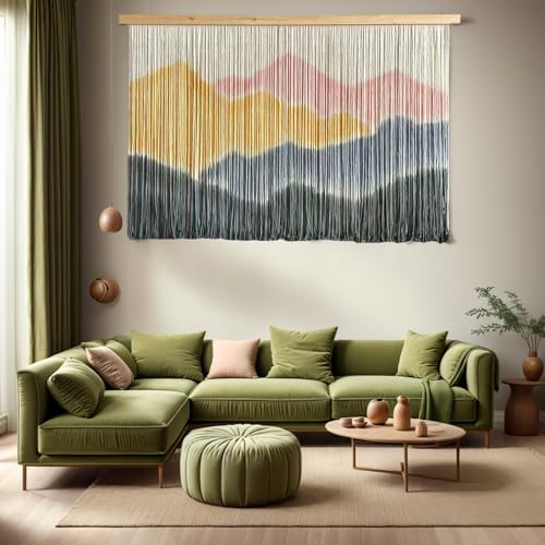laddawan Extra Large Macrame Wall Hanging Dip-Dyed Tapestry Modern Wooden Home Wall Art For Living room Boho Handmade Wall Decor For Bedroom (Yellow) - color: Yellow