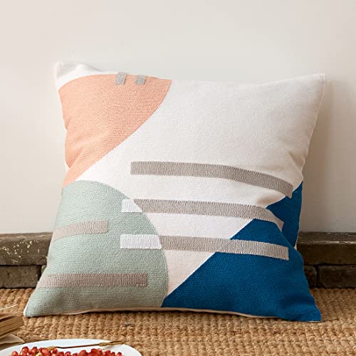 vctops Boho Geometric Tufted Decorative Throw Pillow Cover Farmhouse Cotton Embroidery Accent Square Cushion Case for Couch Sofa Bed (EmbroideryR, 18"x18") - color: Embroideryr, size: 18" x 18" (Pack of 1)