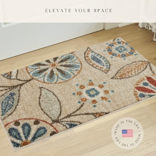 Maples Rugs Reggie Floral Kitchen Rug - Made in USA - Washable, Non Slip Indoor Carpet for Entryway, Foyer, Kitchen, and Bathroom, 1'8 x 2'10, Beige - color: Beige, size: 1'8" x 2'10" (Rectangular)