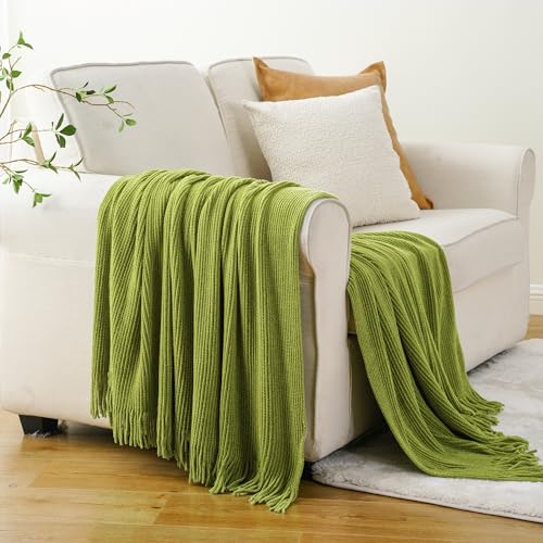 BATTILO HOME Apple Green Throw Blanket for Couch, Soft Chenille Knit Throws with Tassels for Home Decor, Spring Green Throws for Couch Cover, 50"x60" - color: Apple Green, size: 50 x 60 in.