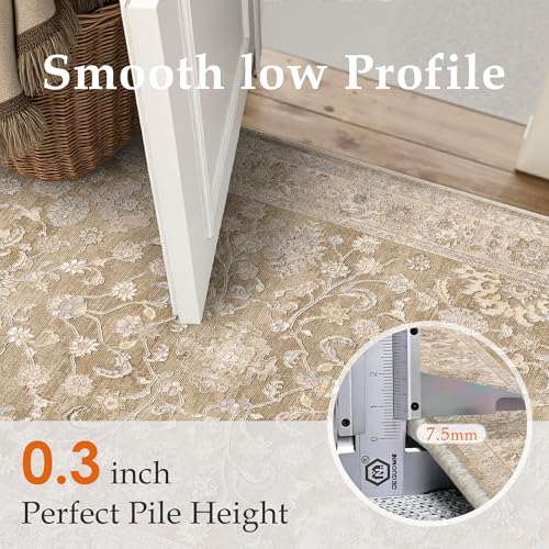 2x6 Taupe Washable Runner Rug for Living Room Bedroom Neutral Soft Floral Non Slip Runner Rug Lightweight Vintage Low Pile Distressed Runner Kitchen Hallway Porch Beside Bed Bathroom - color: Taupe, size: 2'x6'
