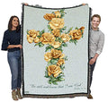 Yellow Rose Cross Blanket by Parker Fulton - Be Still And Know That I Am God - Scriptures Psalm 46:10 - Sympathy Bereavement Gift Tapestry Throw Woven from Cotton - Made in the USA (72x54) - color: Yellow Rose Cross, size: 72" x 54"