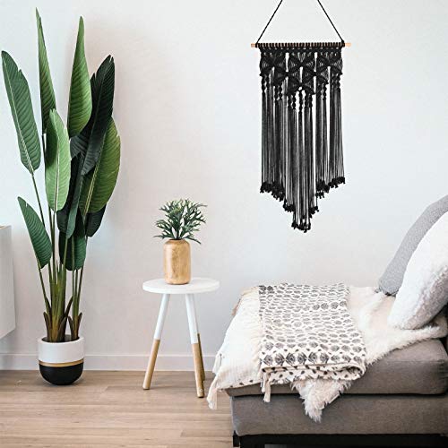 Macrame Woven Wall Hanging Tapestry Bohemian Wall Art Boho Chic Home Decor Wall Pediment, Black, 16x28 Inches - color: Black