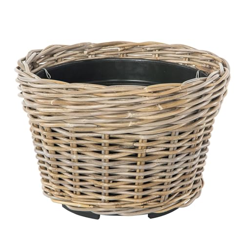Kouboo Rattan Planter Basket with Plastic Pots Planters Flower Pots Decorative Fall planters for Front Porch Whiskey Barrel Basket Indoor Outdoor Plant Pots Small - size: Small