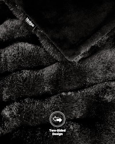Ultra Soft Cozy Faux Fur Throw Blanket, Fuzzy Plush Thick Bubble Blanket, Luxury Fluffy Blanket for Couch, Sofa, Bedroom, and Living Room, 50x60 Inches, Black - color: Black, size: Throw
