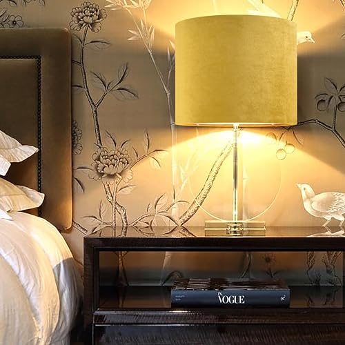 GO&SO Yellow Velvet Drum Lamp Shade Set of 2 Medium 13" Top x 13" Bottom x 10" High(Spider) Modern Lamp Shades For Table Lamps & Bedside Lamp Replacement Lampshade, Hand Crafted, Required Assembly - color: yellow--2, size: 13*13*10 inch-2 Pack