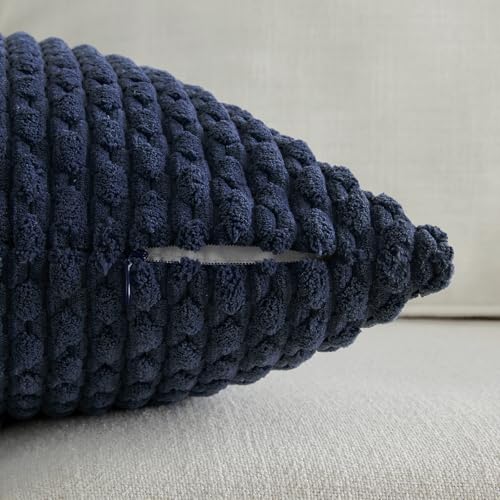 Fancy Homi 2 Packs Navy Blue Decorative Throw Pillow Covers 18x18 Inch for Couch Bed Sofa, Modern Farmhouse Boho Home Decor, Soft Cute Plush Corduroy Cushion Case 45x45 CM - color: Navy Blue, size: 18" x 18" (Pack of 2)