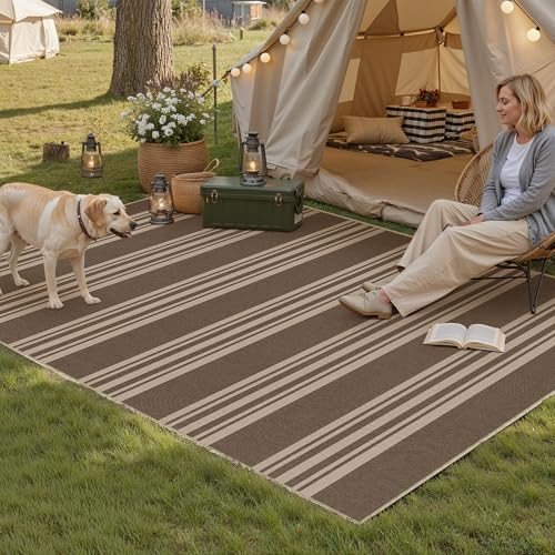 PureCozy Striped Easy Jute Rug 3x5 Brown Entryway Carpet Washable Non Slip Office Door Mat Farmhouse Neutral Non Shedding Small Indoor Outdoor Rug for Bathroom Kitchen Bedroom Living Room - color: Brown/Striped, size: 3' x 5' (Rectangular)