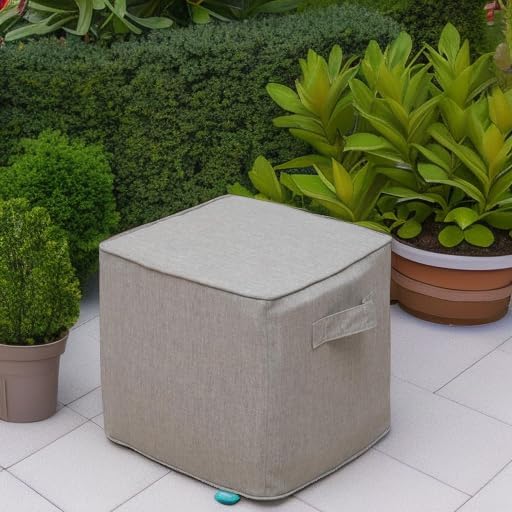 QILLOWAY Indoor/Outdoor Inflatable Stool, Ottoman Pouf Cube 16",All Weather Foot Rest for Camping or Home (Tan/Grey)