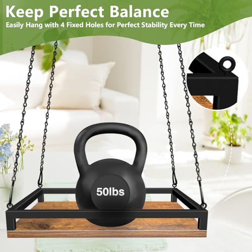 Plant Hanger Indoor, 16" Wooden Hanging Plant Holder with Metal Frame Large Hanging Planter for Indoor Plants Load 50LB Hanging Plant Shelf with 27.6" Long Chain, Ideal for Heavier Pots Window Ceiling - size: Large
