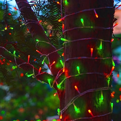 LJLNION 300 LED Christmas Lights, Extra Long 98.5FT Xmas String Lights Outdoor Indoor, 8 Lighting Modes, Plug in Waterproof Fairy Lights for Wedding Party Bedroom Decorations (Red & Green) - color: Red & Green