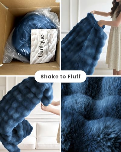 Ultra Soft Cozy Faux Fur Throw Blanket, Fuzzy Plush Thick Bubble Blanket, Oversize Luxury Fluffy Blanket for Couch, Sofa, Bedroom, and Living Room,50x60 Inches,Blue - color: Blue, size: Throw