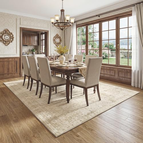 FMFUNCTEX 6x9 Washable Area Rug Beige Neutral Vintage Distressed Oriental Large Non Slip Carpet for Living Room Bedroom Traditional Retro Soft Low Pile Indoor Rugs for Dining Room Office Nursery - color: Beige, size: 6' x 9' (Rectangular)