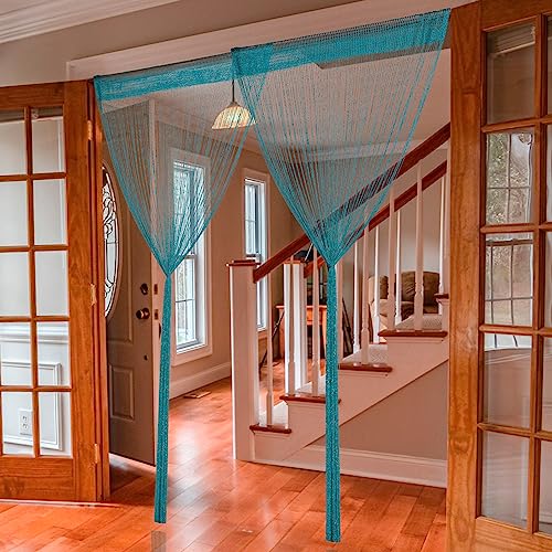 2 Pack 39 x 79 Inch Beaded Curtain String Door Curtains, Hippie Room Decor Beaded Curtains for Doorway, Closet Curtains, Room Divider Privacy Decor, Boho Home Decoration for Bedroom, Party, Blue - color: Blue