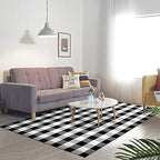 joybest Buffalo Plaid Rug 5 x 7 ft Black and White Checkered Area Rug Cotton Hand-Woven Indoor Outdoor Rugs Carpet for Patio, Living Room, Dining Room, Bedroom - size: 5' x 7' (Rectangular)