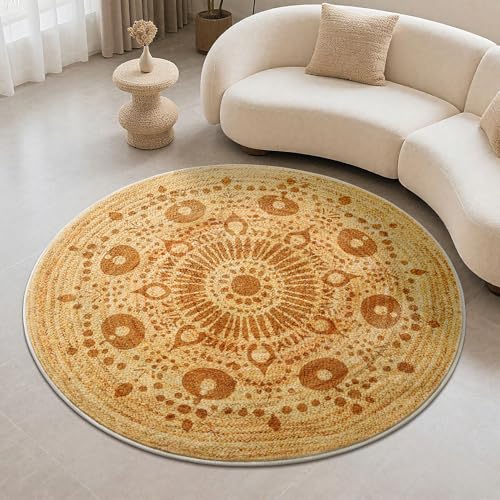 Carvapet 5ft Round Rug - Soft Low Pile 60 inch/152 cm Sunshine Print Washable Circle Carpet with Non Slip Rubber Backing, Foldable Area Rug for Living Room Bedroom Nursery Office Dining Room - color: S-brown, size: 5' (Round)