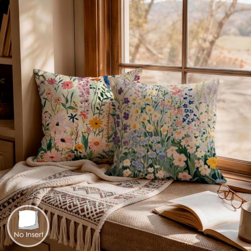 OBSEDE Cottage Wildflower Decorative Throw Pillow Covers, Set of 4 Rustic Farmhouse Cushion Cases 18x18 Inch - color: Cottage Wildflower