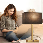 Lynnoland 21" Set of 2 Bedside lamp with USB A+C & AC Outlets, Touch Control 3-Way Dimmable Nightstand Lamps for Bedroom Living Room Office Reading, Black Shade Touch Lamps, 3000K LED Bulbs Included - color: (2 Pack)Black Line & Gold (Base)-2700K Bulbs In