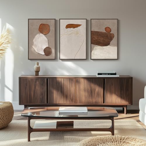 Framed Neutral Abstract Wall Art, 3 Piece Earth Tones Rustic Canvas Prints Paintings Artwork for Walls, Minimalist Abstract Stone Pictures for Living Room Dining Room Bedroom Wall Decor 16x24 Inch - color: Earthy, size: 16" W x 24" H x 3pcs