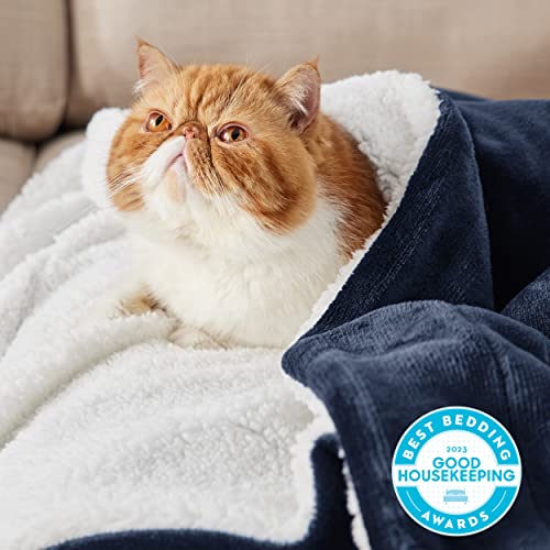 Bedsure GentleSoft Sherpa Fleece Throw Blanket for Couch, Non-Heated, Thick and Warm Throw for Women and Men, Soft Fuzzy Plush Weight Blanket for Winter, Navy, 50x60 Inches - color: 03 - Navy, size: Throw (50" X 60")