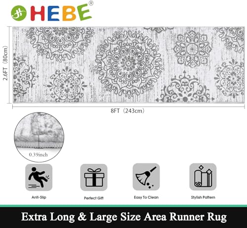 HEBE Hallway Runner Rug 2'8''x8' Washable Vintage Distressed Area Rugs Non Slip Laundry Rug Runner Boho Floor Carpet Runners for Hallways Entryway Laundry Room Kitchen Bathroom - color: Grey, size: 2'8" x 8' (Rectangular)