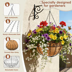 12 inch Metal Hanging Baskets For Plants Outdoor 4 Pack Round Metal Wire Hanging Basket Planter with Coco Fiber Liners Chain Round Wire Plant Holder for Garden, Patio, Deck, Porch Plants Flower Potss - size: 12 Inch, style: Flower Border