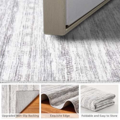 Small Area Rug-2x3 Entryway Rug Non Slip Washable Low Pile Indoor Door Mat Neutral Distressed Boho Moroccan Entrance Rugs Carpet for Bedroom Kitchen Powder Room Front Porch Bathroom, Grey - color: Grey, size: 2' x 3' (Rectangular)