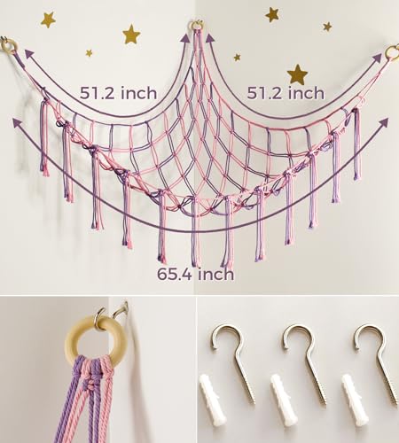 mirolam Large Stuffed Animal Hammock Corner Net for Toys Storage Hanging Stuff Animal Organizer Holder Pink Purle Girls Room Bedroom Boho Nursery Decor - color: Pink Purple, size: Standard(41.5"L x 55.2"W x 41.5"H)