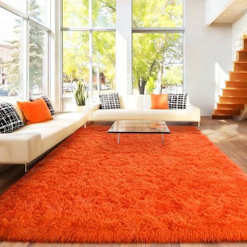 Area Rugs for Living Room Bedroom 9x12, Ultra Fluffy Shag Rug Modern Washable Carpet Soft Shaggy Non Slip Indoor Plush Fuzzy Rugs for Bedroom Dorm Office Home Aesthetic Decor, Orange - color: Orange, size: 9' x 12' (Rectangular)