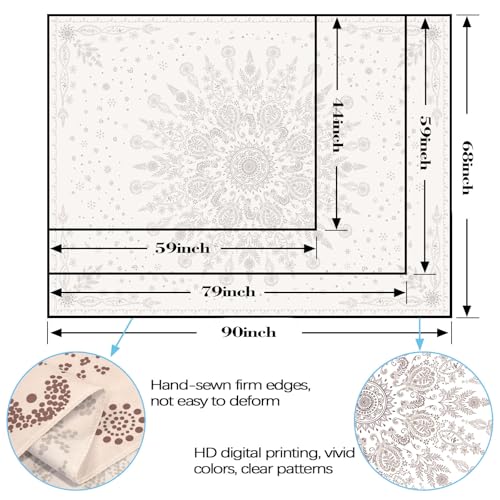 Lunerfex Boho Floral Tapestry Mandala Wall Tapestry, Cute Tapestries for Bedroom Beige Flower Tapestries Wall Hanging for Bedroom Living Room Decor Beige-1 44"x60" - color: White Black, size: 60"L x 44"W