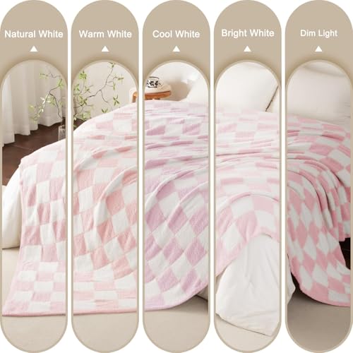 Whale Flotilla Checkered Knit Throw Blanket, Ultra Soft Warm Reversible Cozy Decorative Blankets for Couch Sofa and Bed, 50x60 Inch, Pink - color: Pink Checker, size: 50x60 Inch