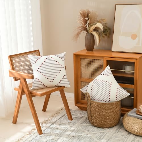 Pack of 2 Boho Throw Pillow Covers 20x20 Inch Farmhouse Decorative Woven Pillow Covers for Couch Sofa Living Room Home Decor (Burgundy, 20" x 20" (Pack of 2)) - color: Burgundy, size: 20" x 20" (Pack of 2)